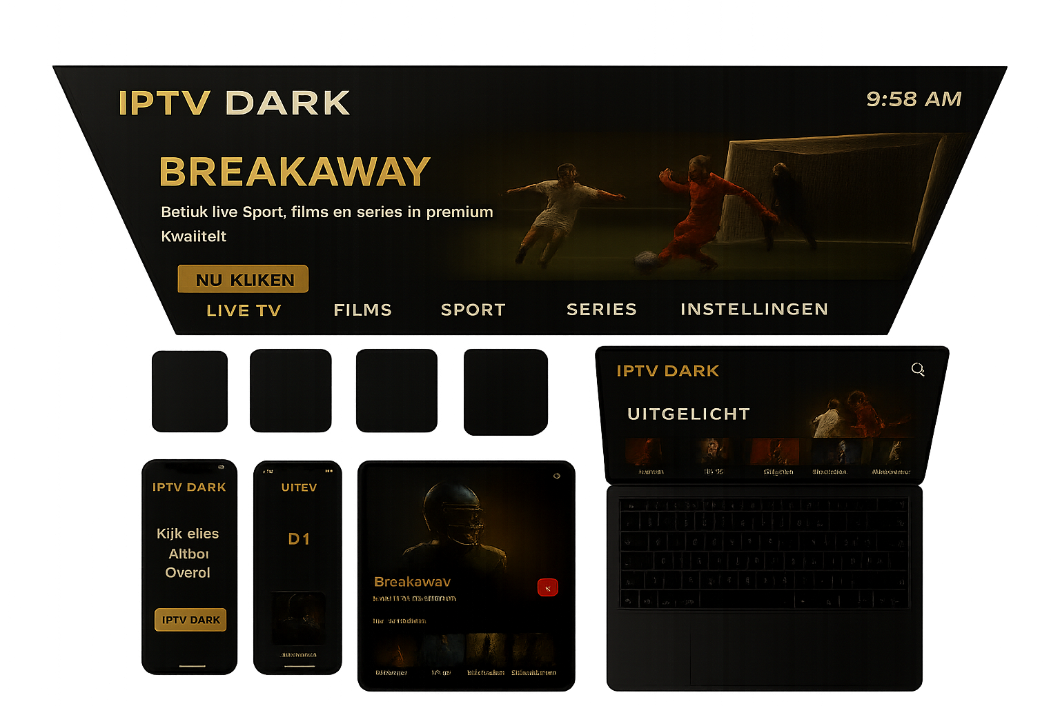 IPTV Dark streaming service op Smart TV, tablet, smartphone en laptop met 20.000+ 4K HD zenders in Nederland